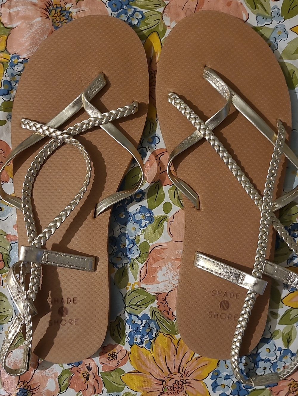 Shade & Shore Braided Metallic Gold Strappy Women's Sandals